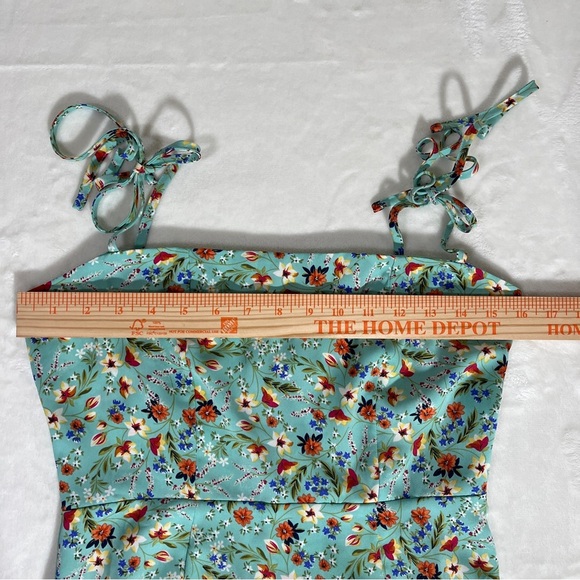 NASTY GAL Womens Tie Strap Mini Cami Dress Mint Green Floral Size 2 - Picture 8 of 9